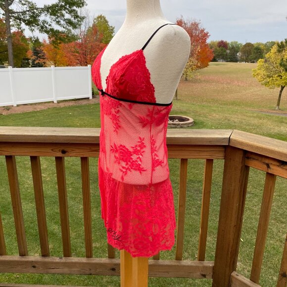 Victoria's Secret Very Sexy Red Lace Babydoll Lingerie L Strappy Romantic Floral - Picture 8 of 13